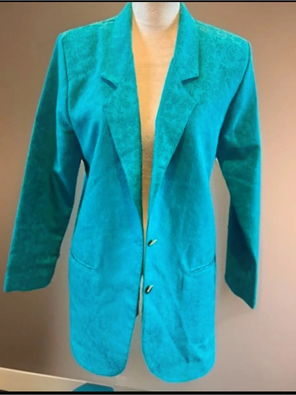 Women's Turquoise Floral Jacquard Blazer - Tailored Teal Jacket